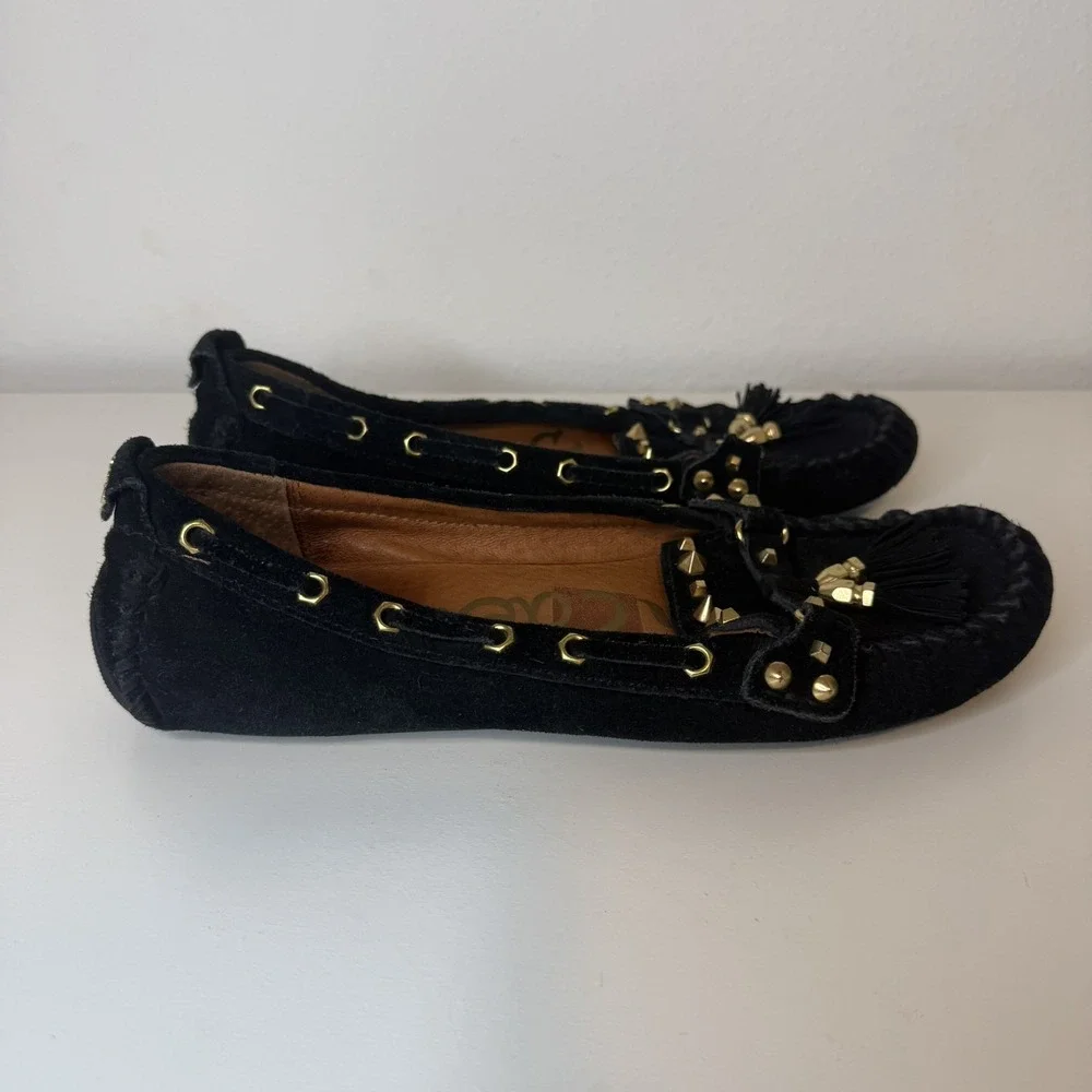 Sam Edelman Studded Black Loafer Penny Moccasin With Tassels, Women's 8